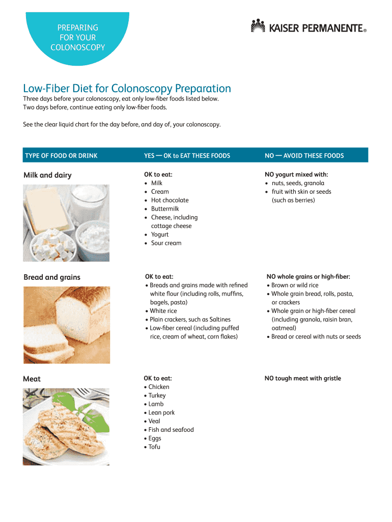 Colonoscopy Diet Sheet